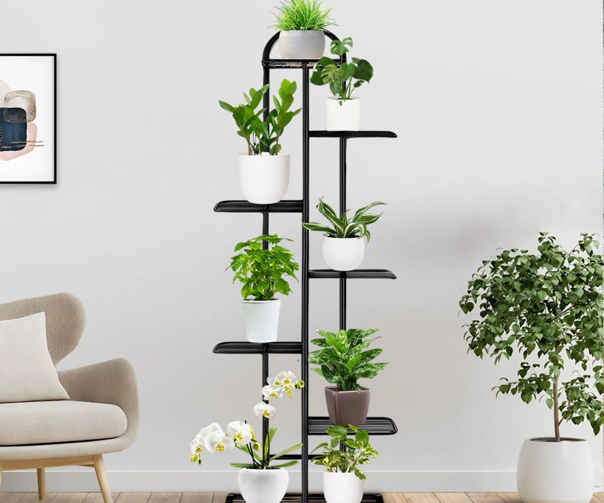 Soga Black Metal Plant Flowerpot Display Rack - 7 Tier