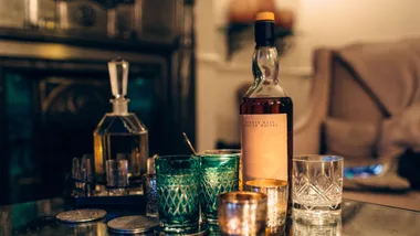 whiskey glasses on table with whiskey