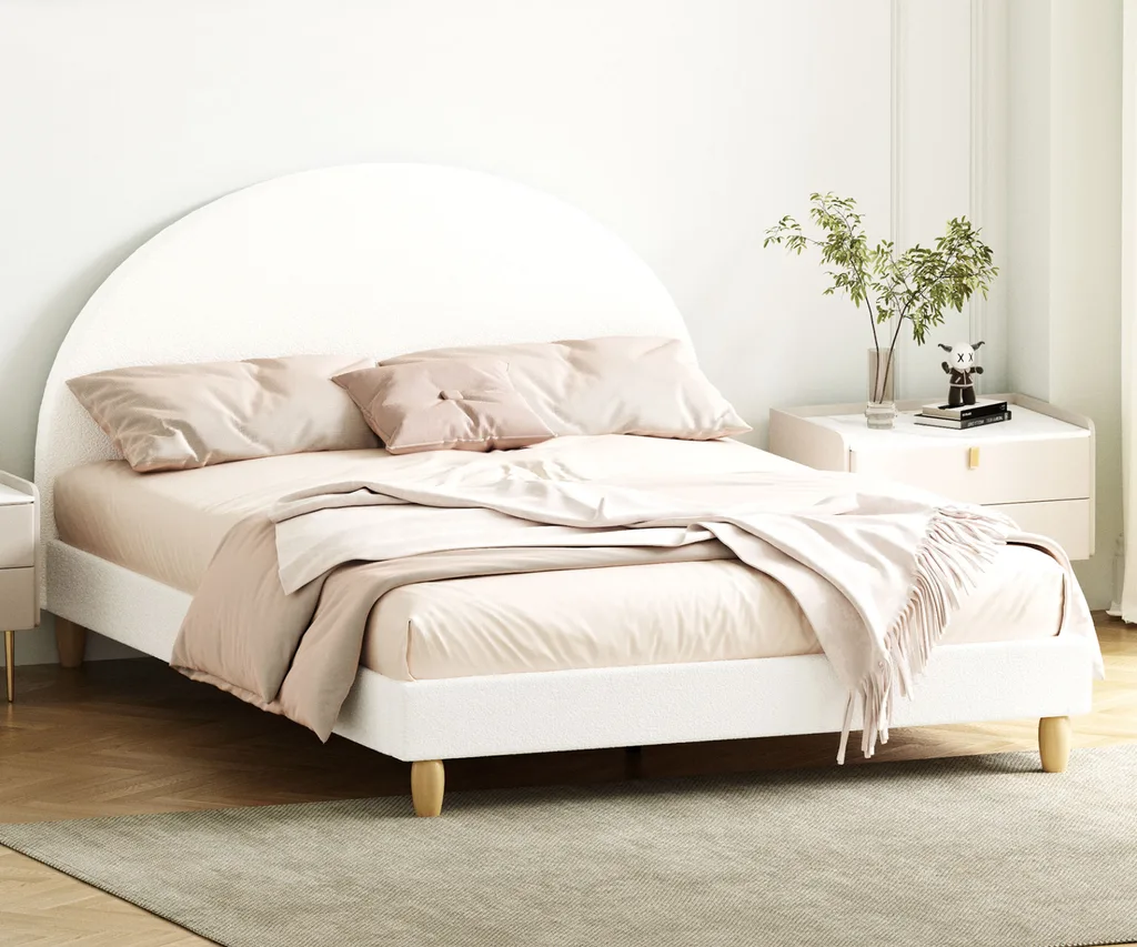 Living Fusion white seraphine boucle bed from Temple & Webster.