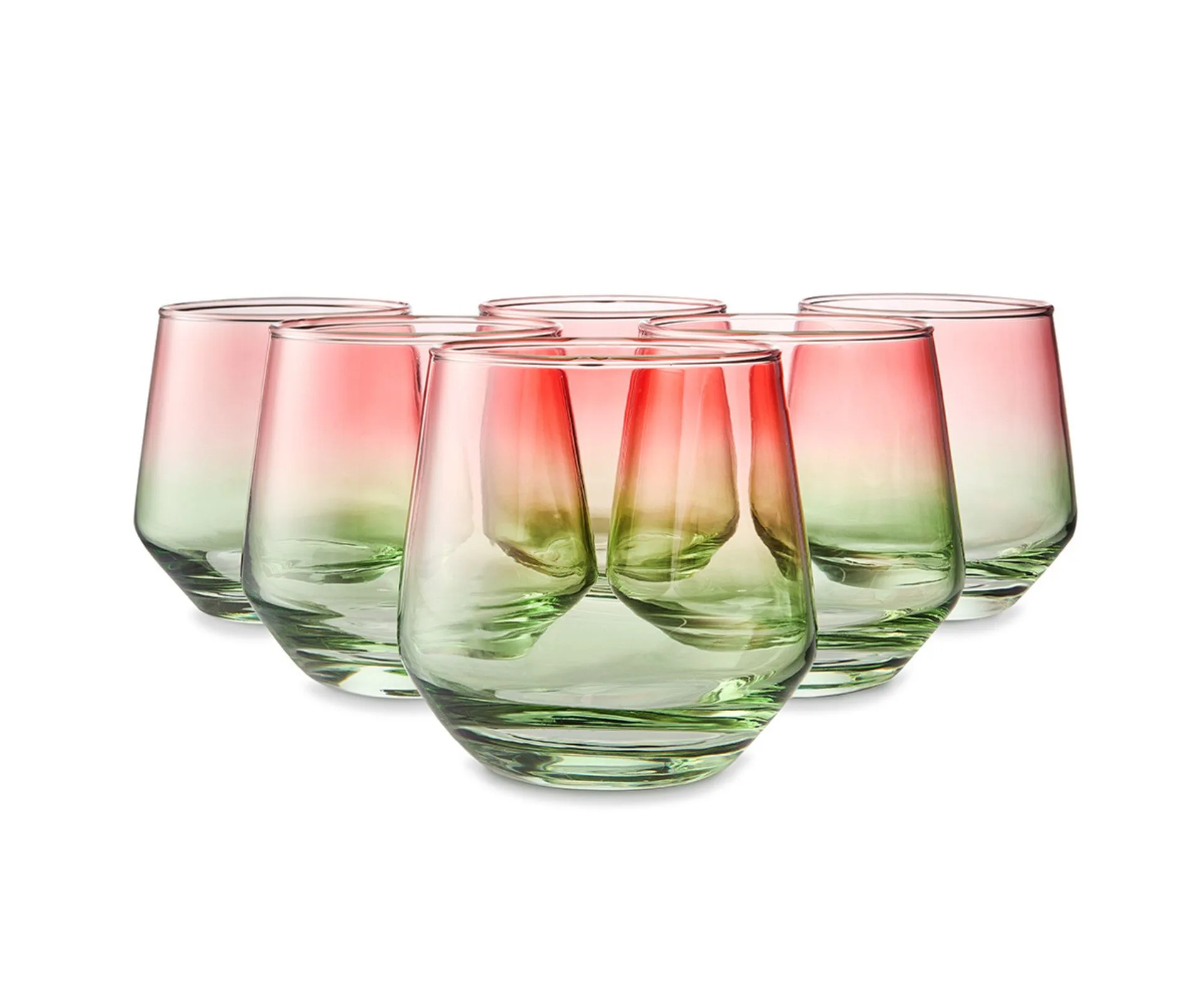 two toned stemless glasses red and green ombre