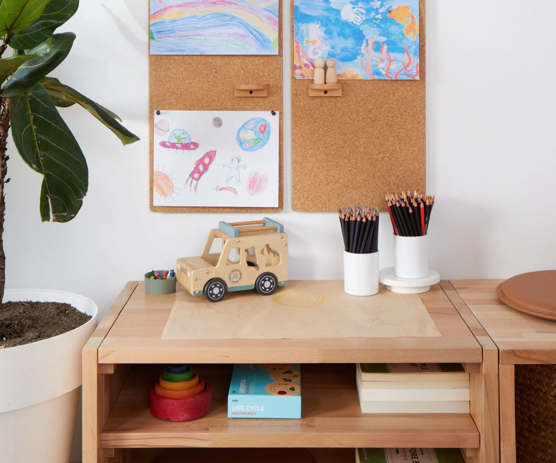 kids drawing table and storage
