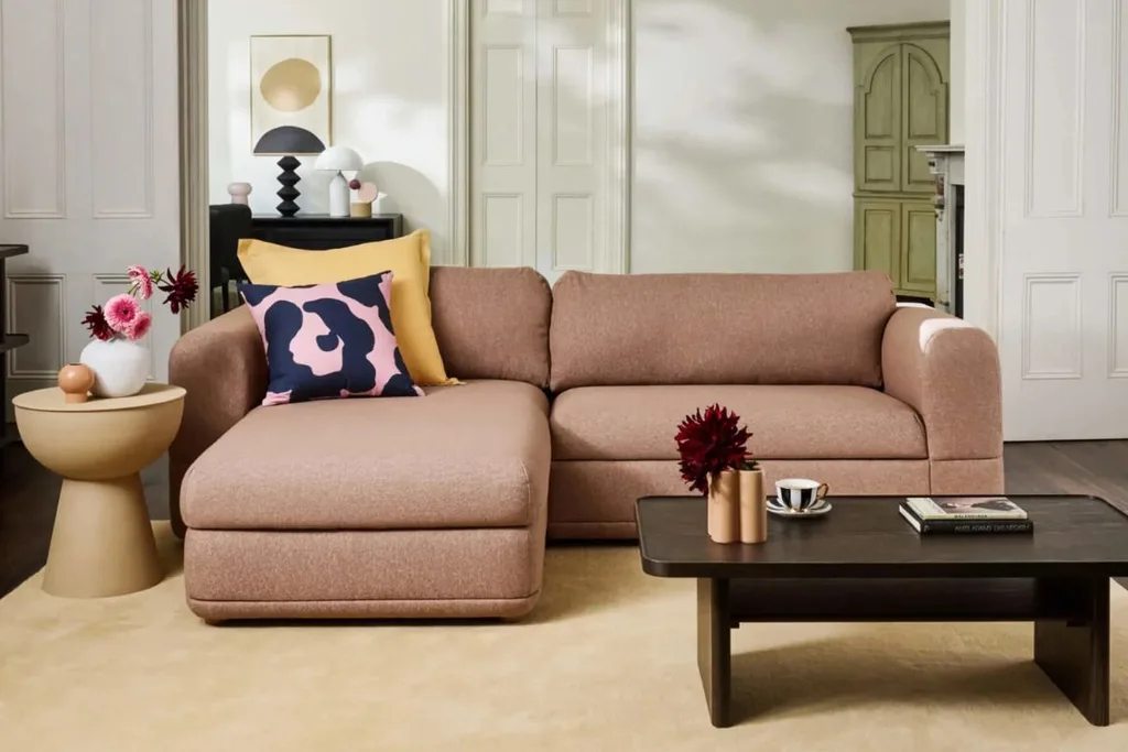 Koala's Wanda Sofa Bed in Blush Sunset has a reversible chaise for stretching out, hidden storage and a mattress topper among the standout features that have put it on our best sofa beds Australia list.