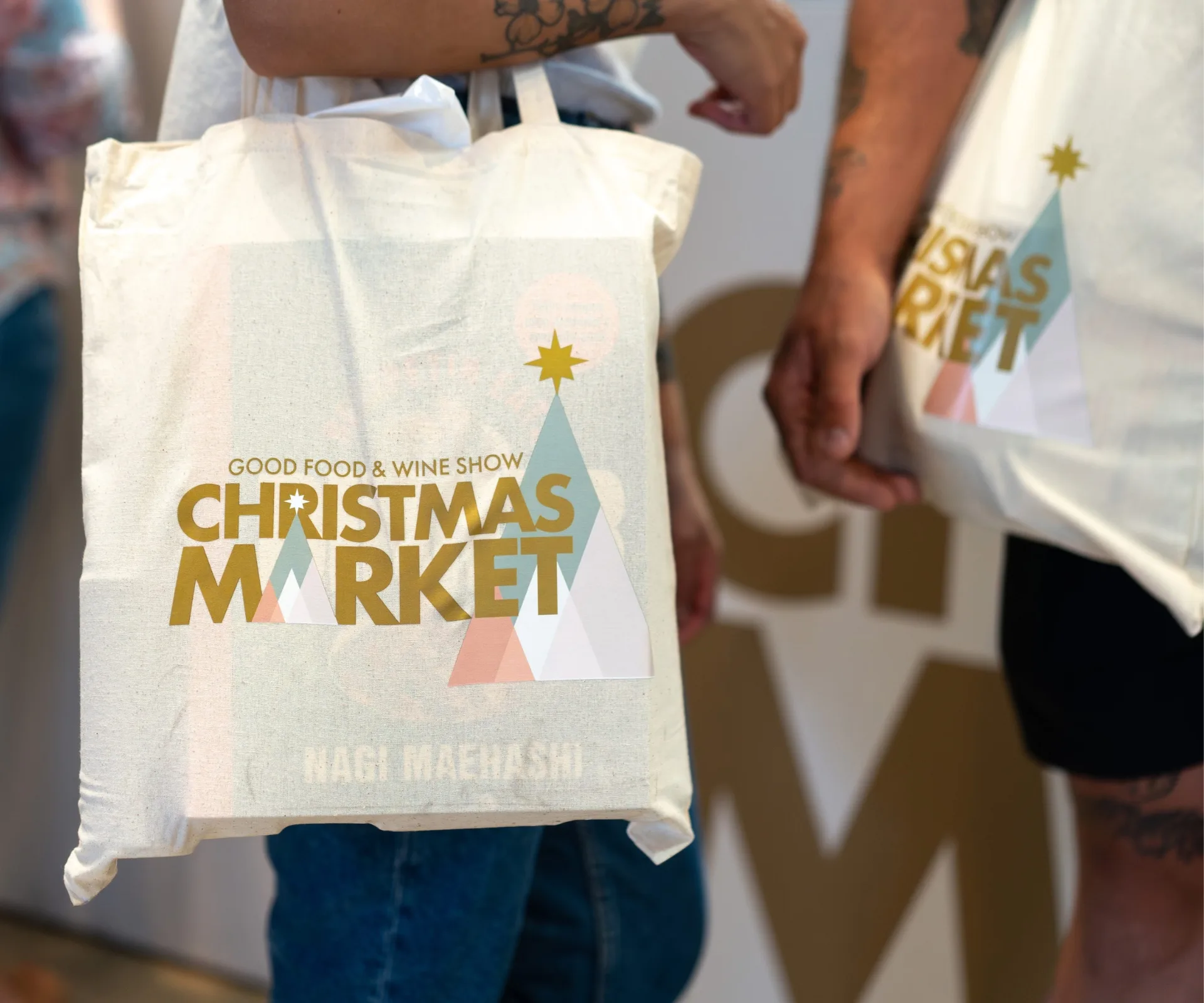 bag of good food and wine Christmas market written on the side 