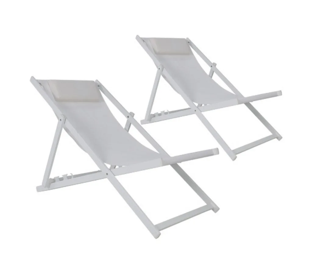 two sun lounger deck chairs in all white