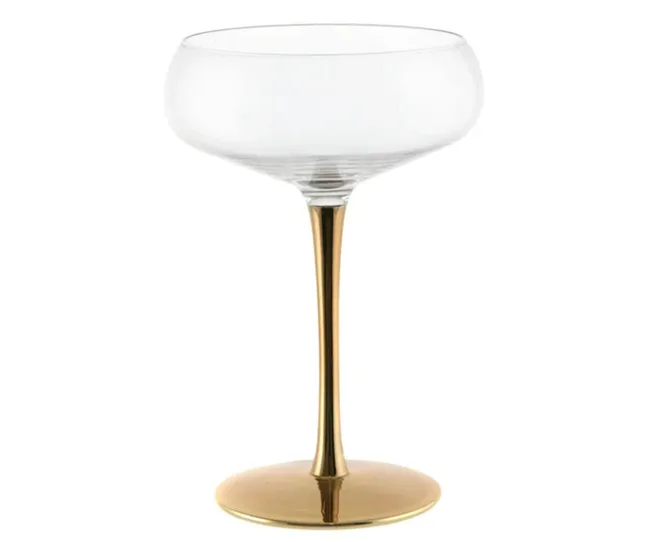 deep etched image of ciupe glass with gold stem