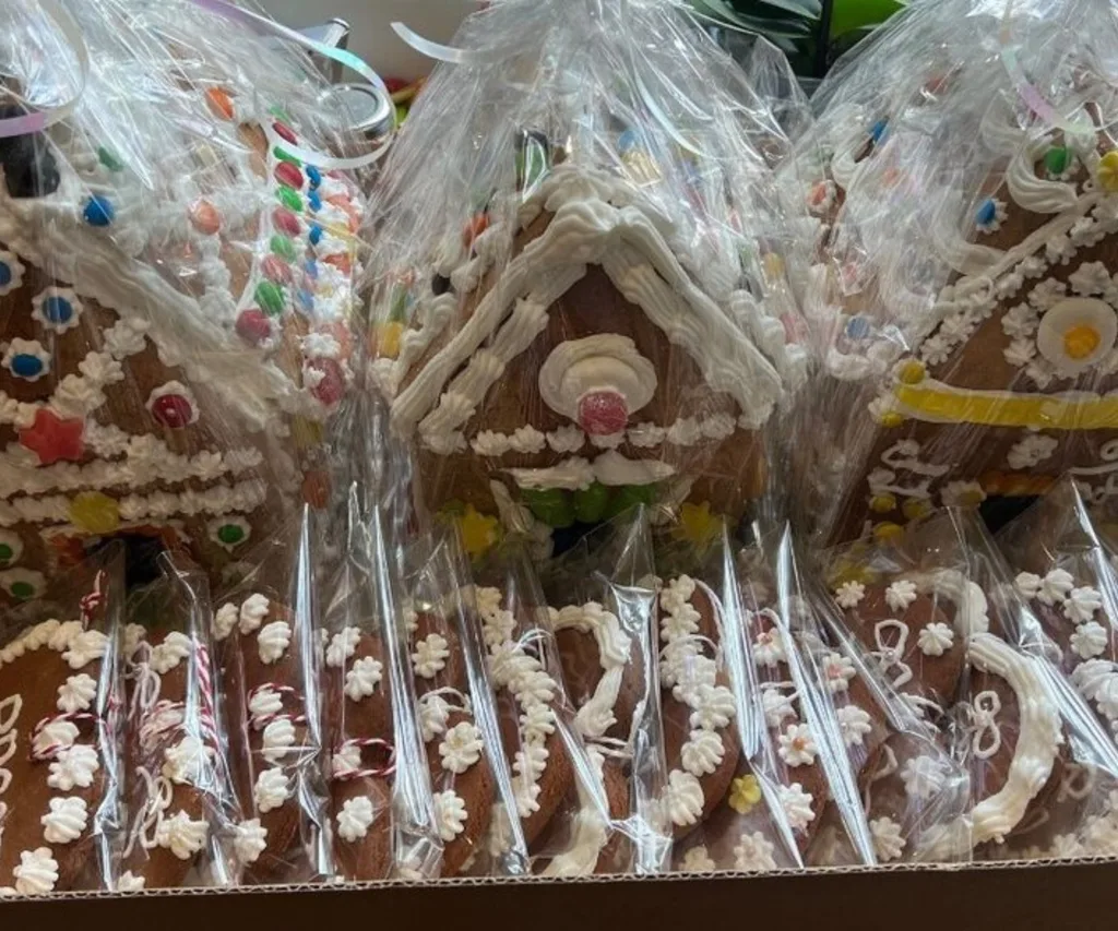 german christmas market gingerbread houses close up wrapped in clear cellophane for christmas market melbourne