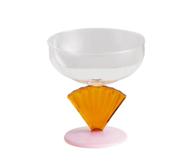 coupe glass for gelato with orange seashell as stem