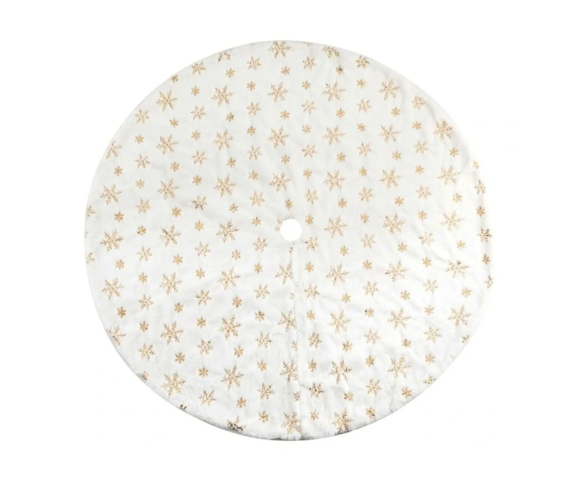 Jingle Jollys Christmas Tree Skirt 120cm in White with gold snowflake design at Myer