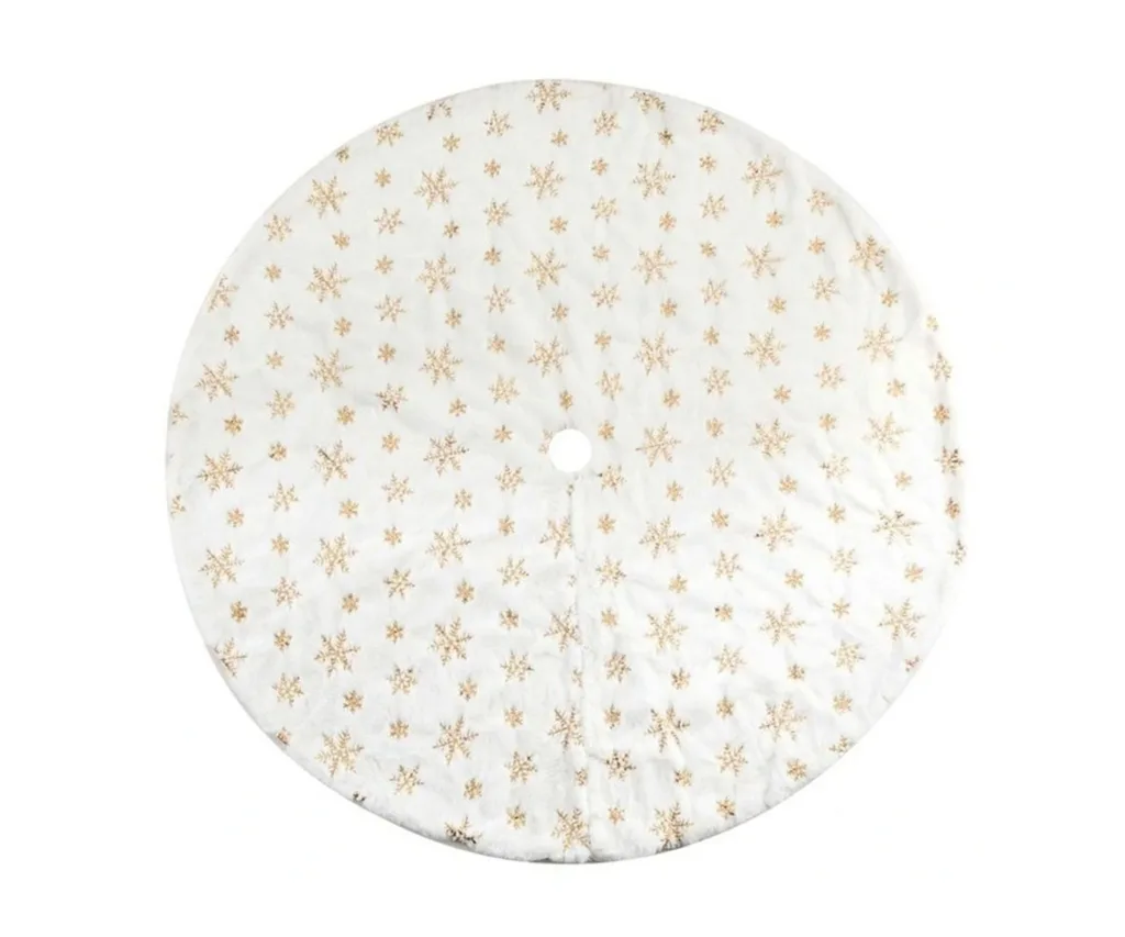 Jingle Jollys Christmas Tree Skirt 120cm in White with gold snowflake design at Myer