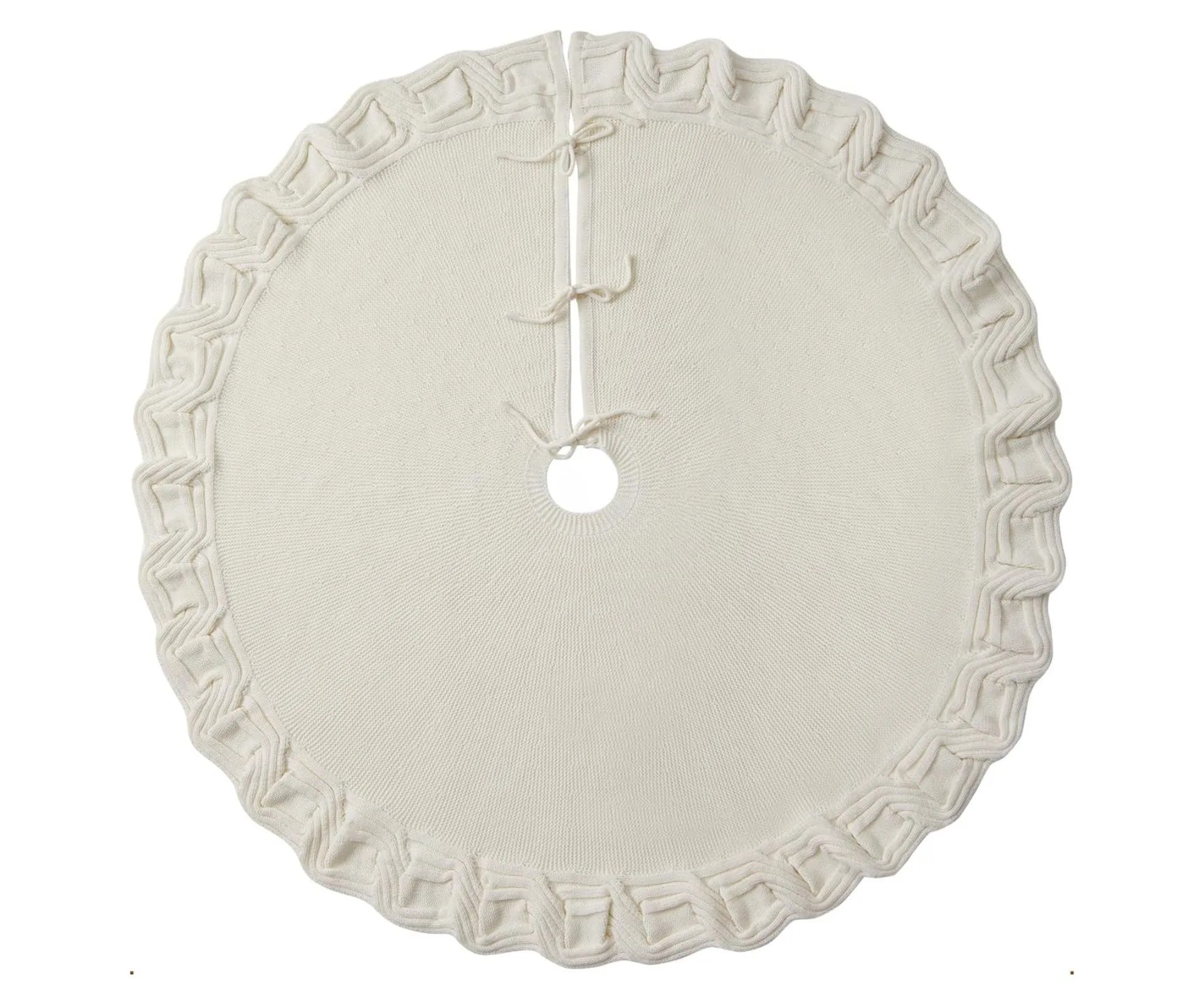 KHOYIME White Knitted Christmas Tree Skirt