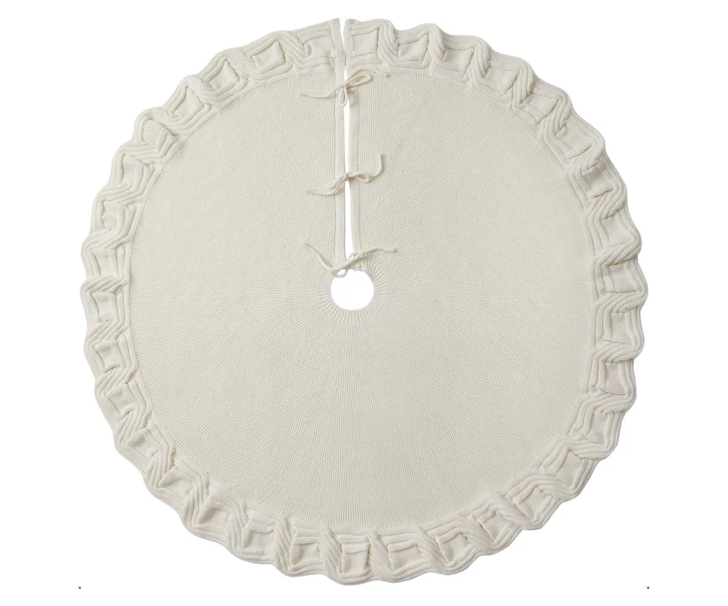KHOYIME White Knitted Christmas Tree Skirt