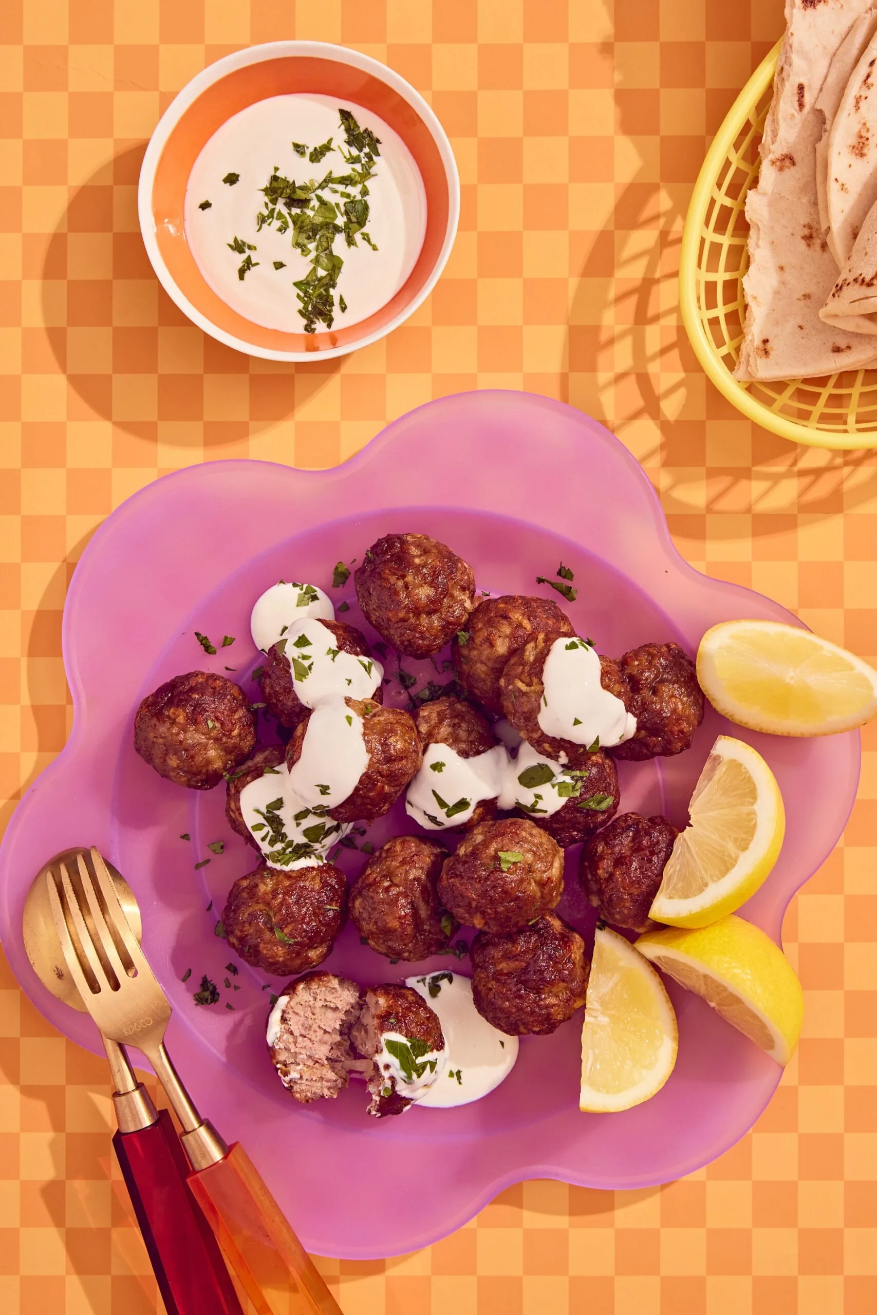 meatballs in air fryer on pink scalloped plate