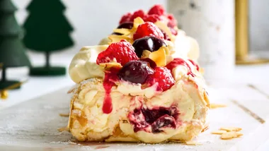 sour cherry and almond roulade