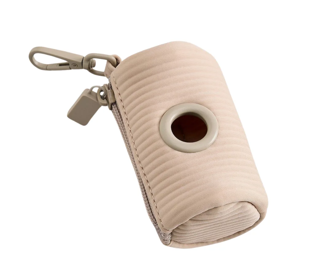doggy bag holder in beige colour with hole in the middle as stocking stuffer ideas
