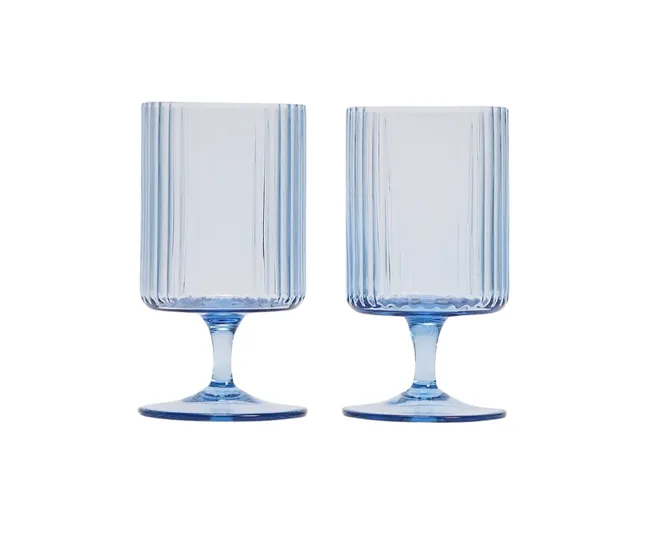 blue set of glasses with stripe texture finish