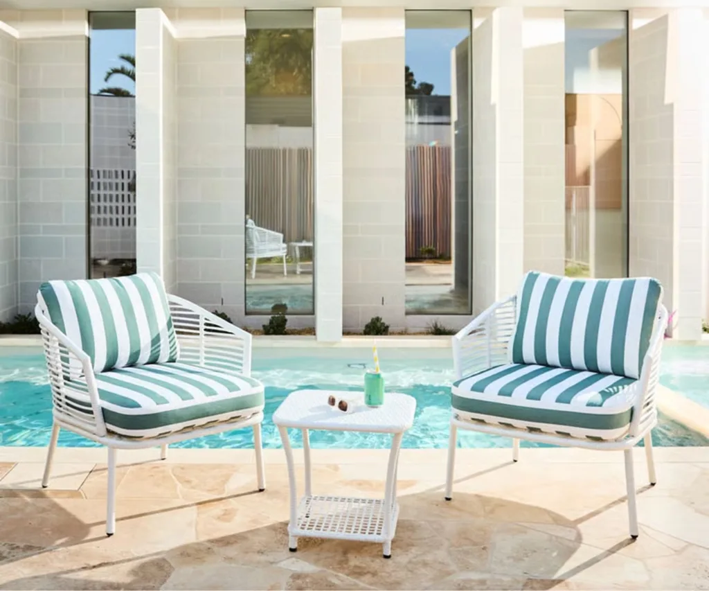 Whitehaven white and forest stripe outdoor lounge set at Adairs