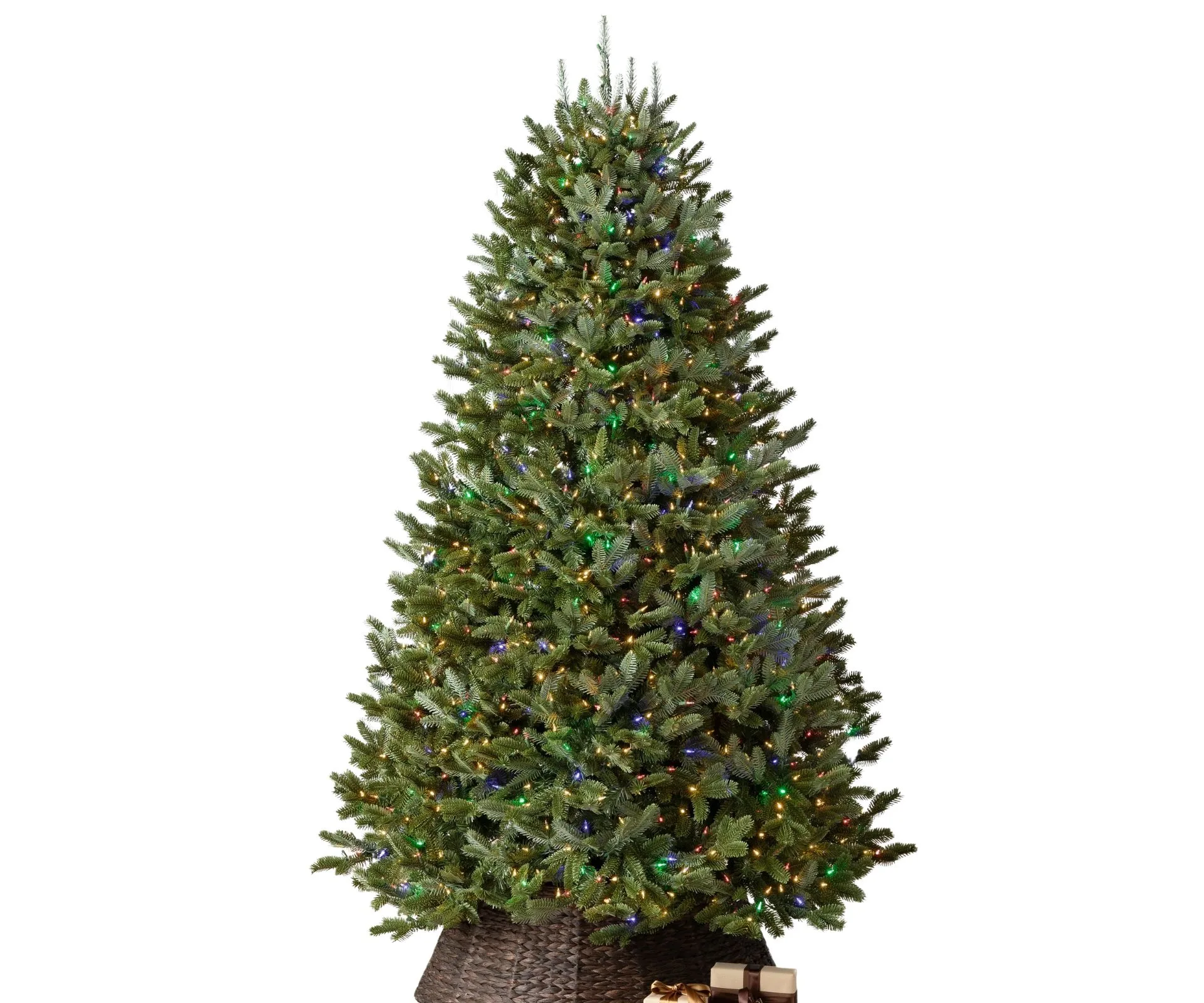 Balsam Hill's Fraser Fir Christmas Tree with colour and clear lights.