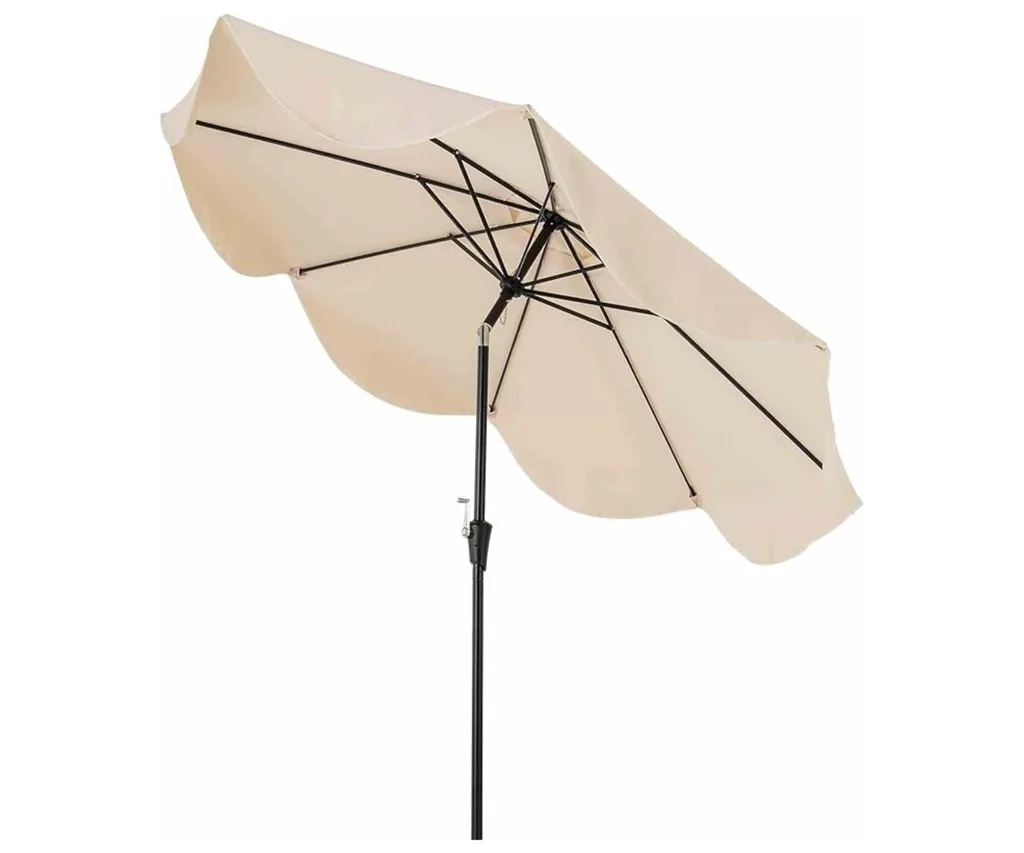 best outdoor umbrella with tilted canopy and crank handle on black pole