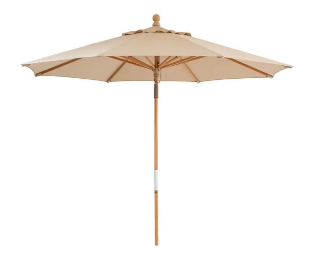 taupe natural coloured umbrella with wide octagonal canopy