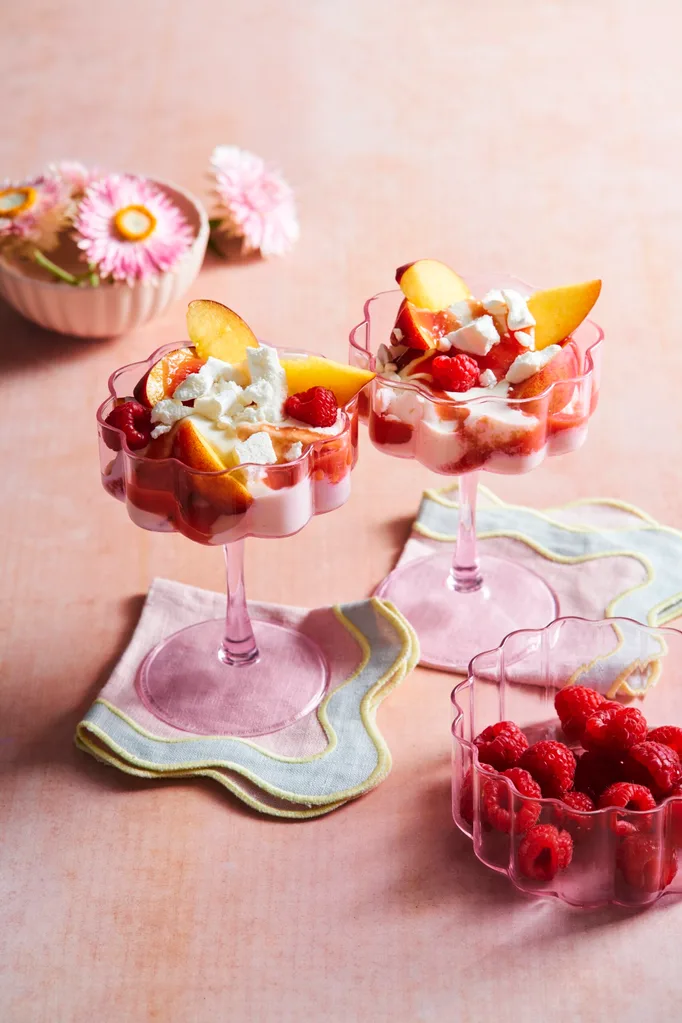 pretty dessert in pink see through champagne glass with waved texture