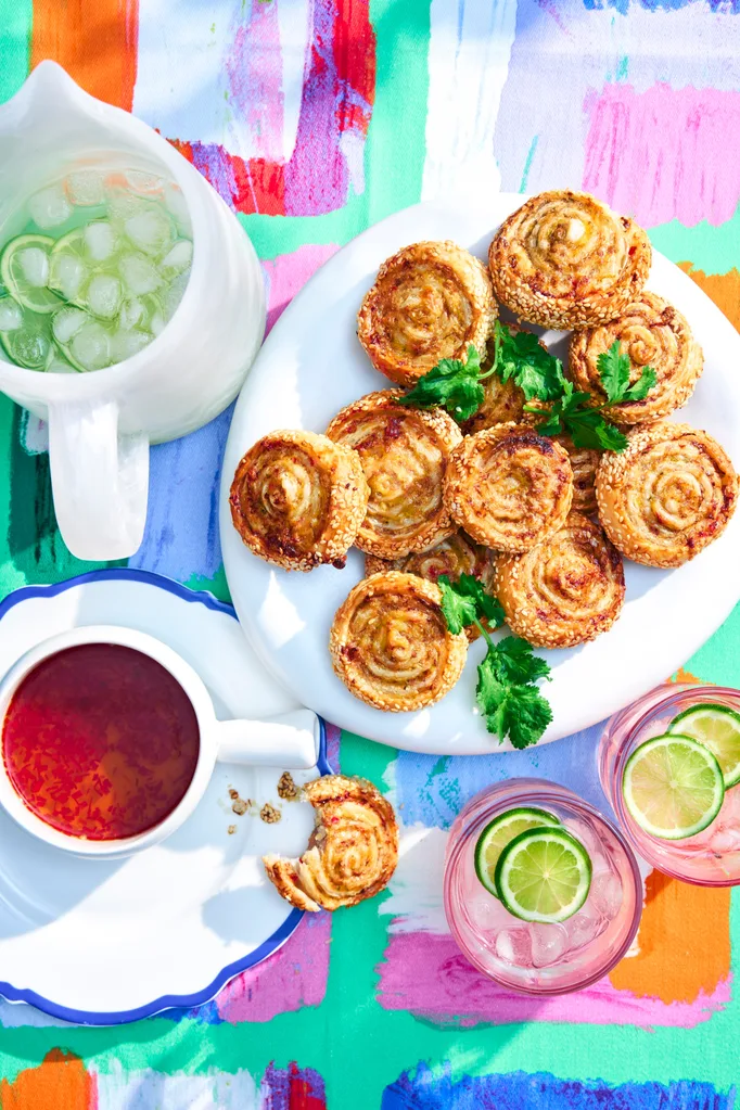 pork scrolls on a white plate