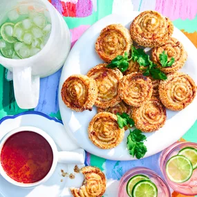 pork scrolls on a white plate