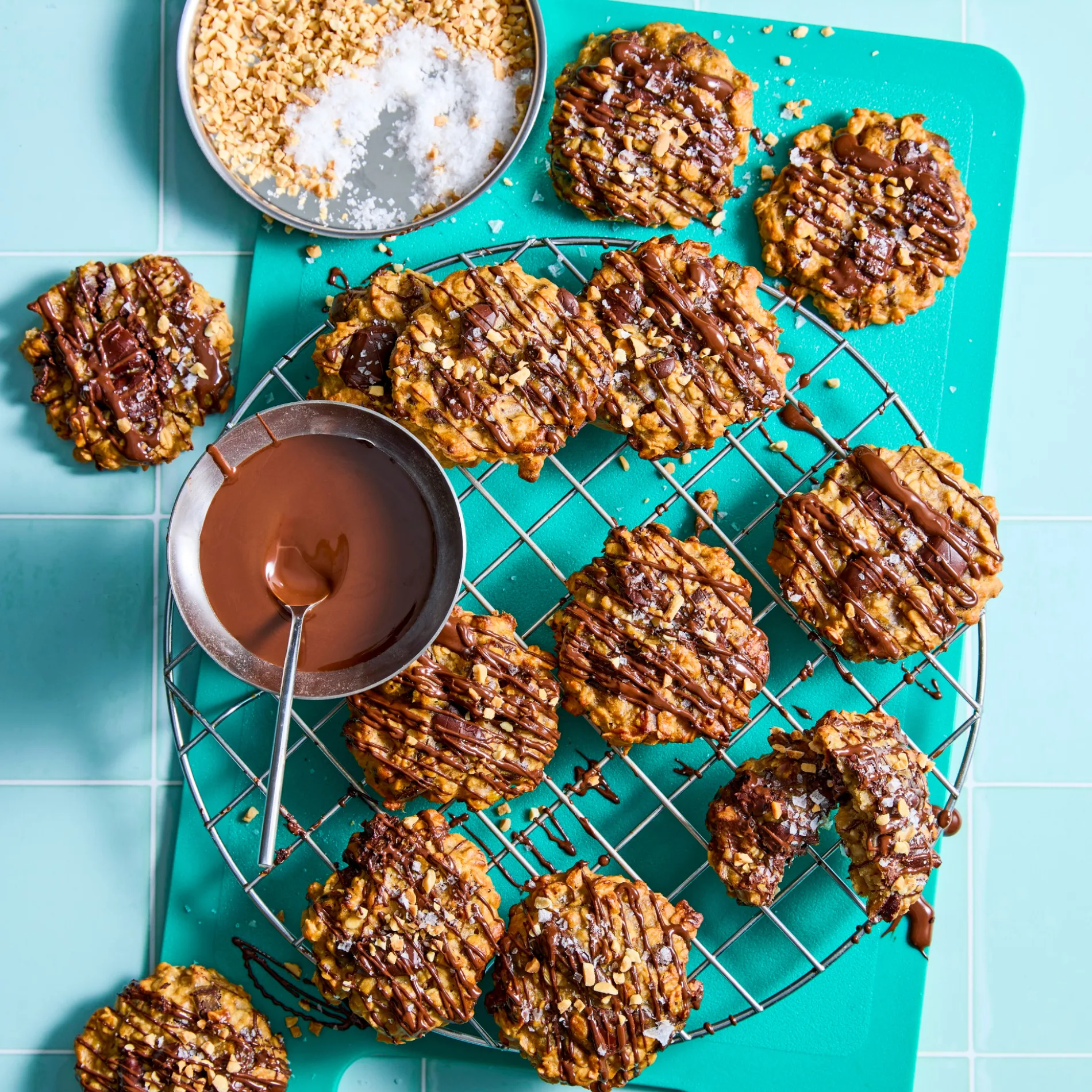 protein cookies on blue chopping board