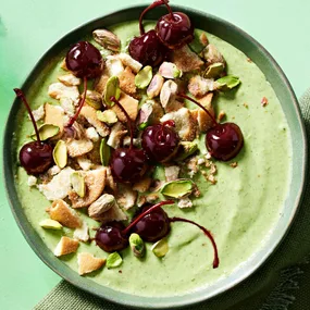 cherry and pistachio green smoothie bowl