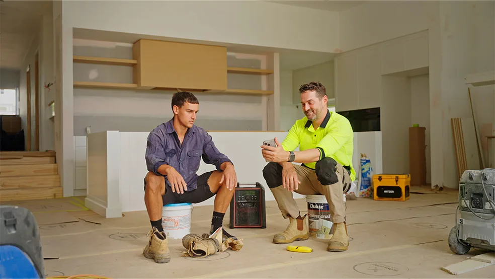 Tradies using Witzer app in a home renovation