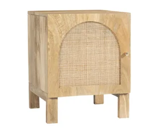 Natural Anya mango wood & rattan bedside table, Temple & Webster