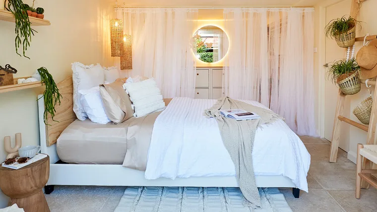 Neutral bedroom with coastal inspired furnishings