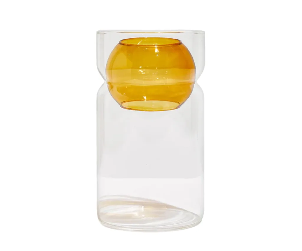 vase with vase inside clear and amber colouring