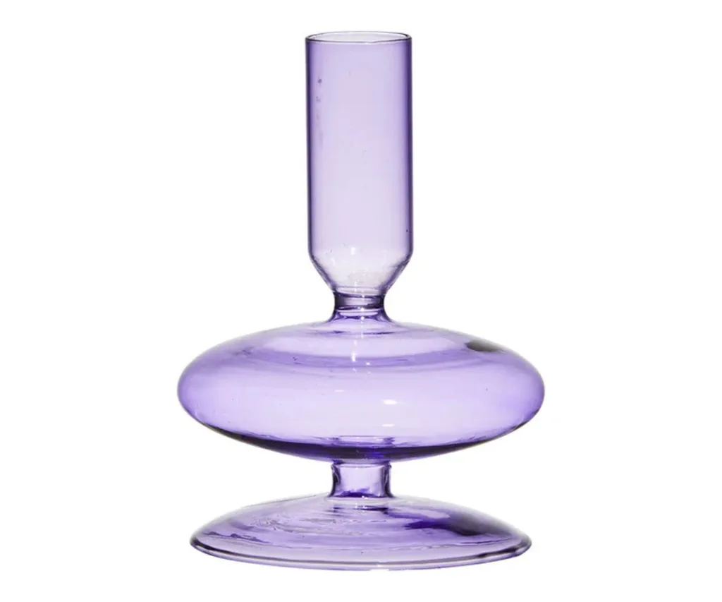 candlestick holder in clear purple glass