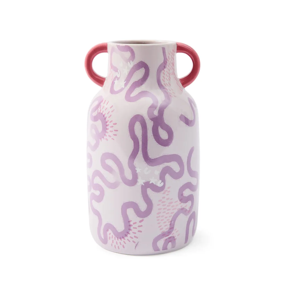 purple vase with indigenous artwork