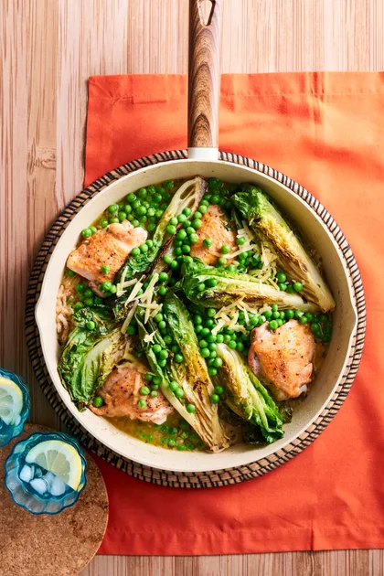 Charred lettuce with chicken, bacon and peas - Better Homes & Gardens Australia