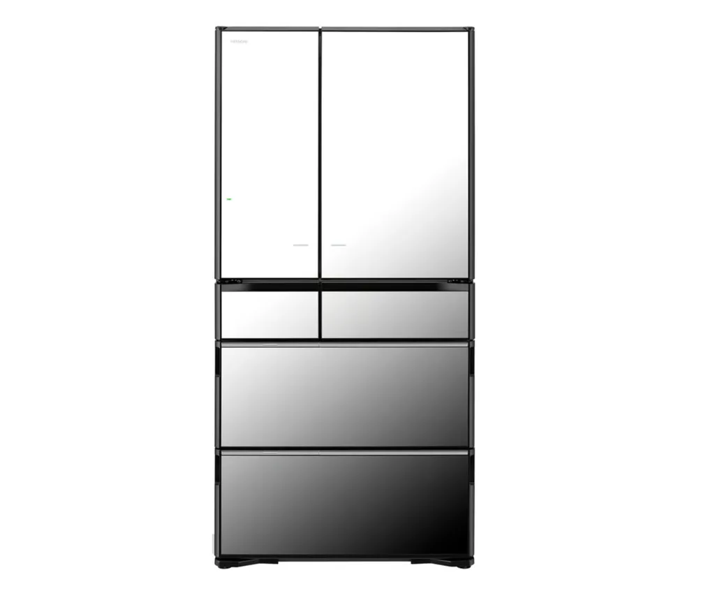 mirrored best smart fridge from hitachi with 6 compartments