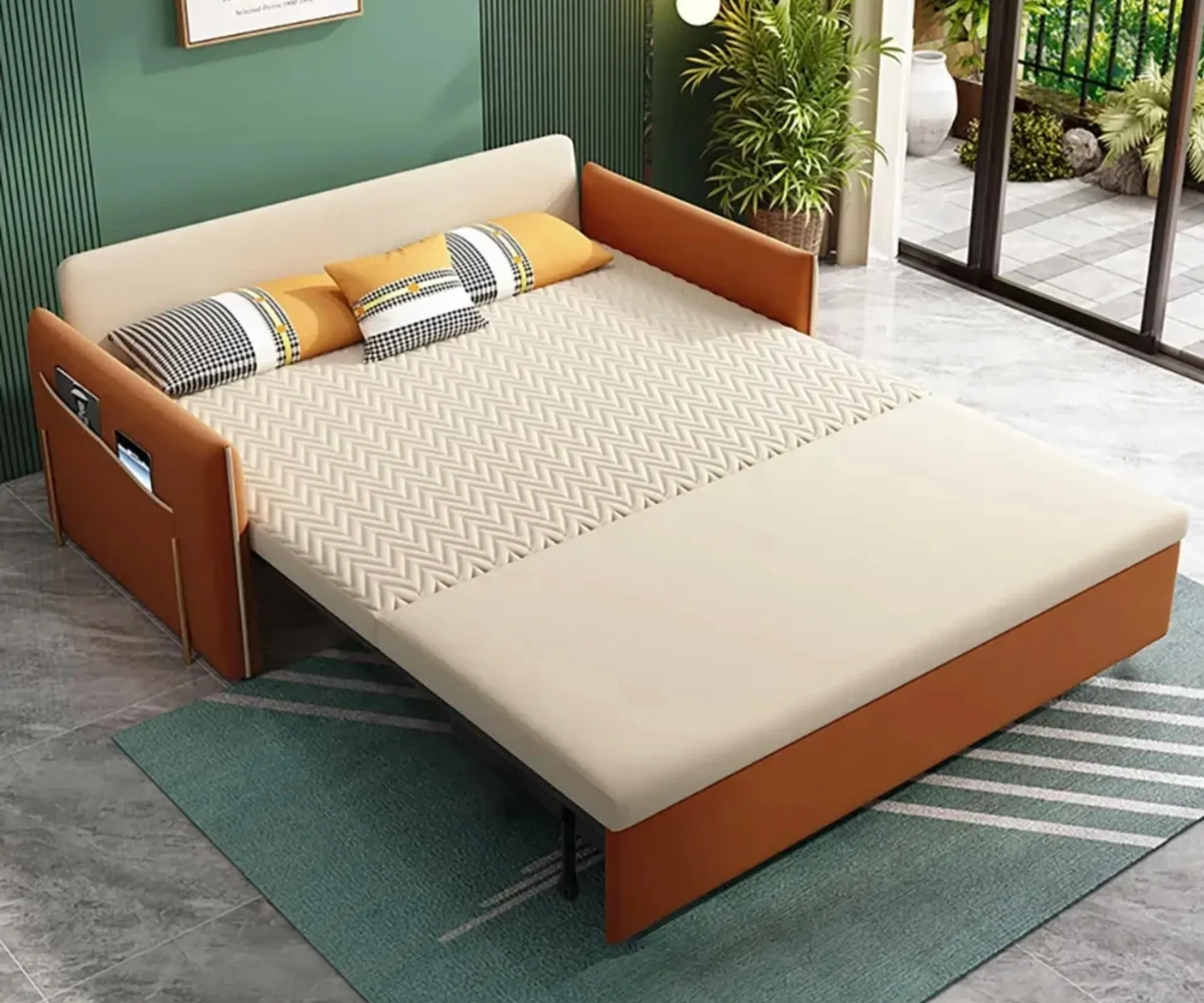 Homary Modern Velvet Upholstered Convertible Full Sleeper Sofa with Storage.