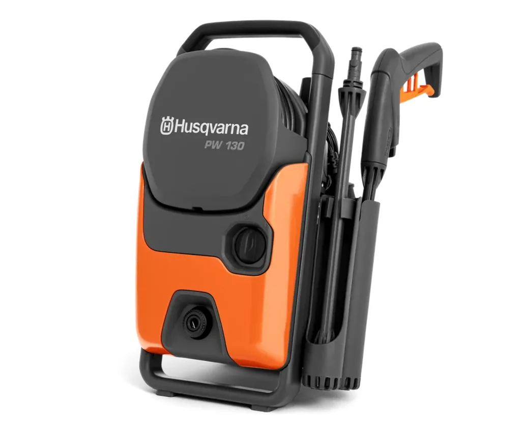 husqvarna orange high pressure cleaner with hose on the side