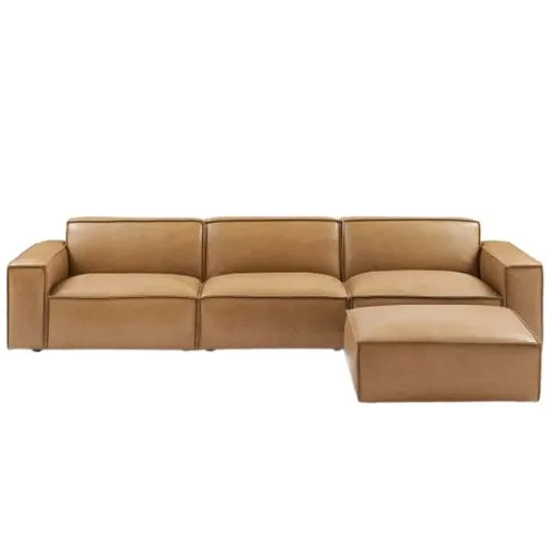 Jonathan Leather Extended Sofa with Ottoman