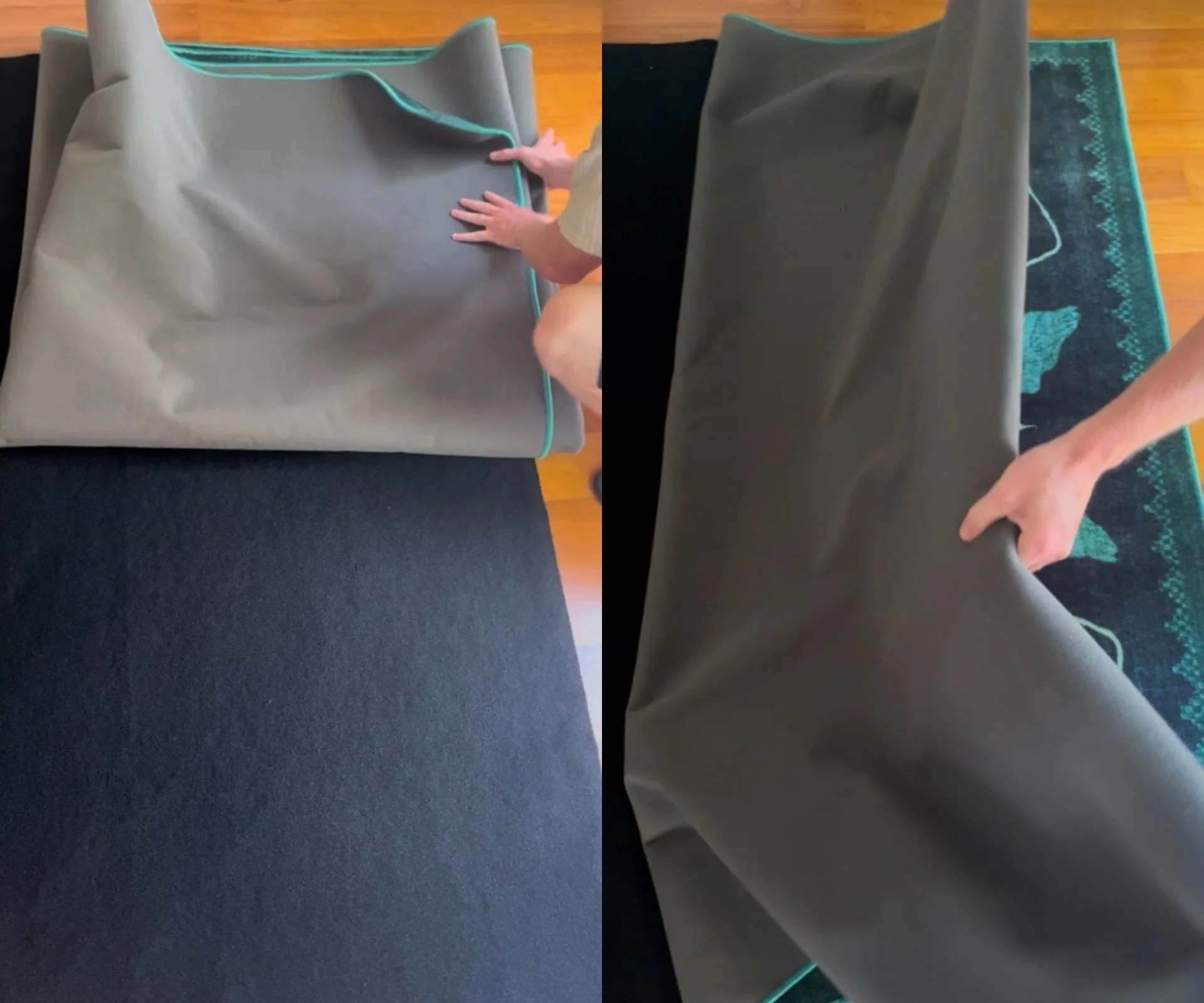 rolling out ruggable rug with the underlay