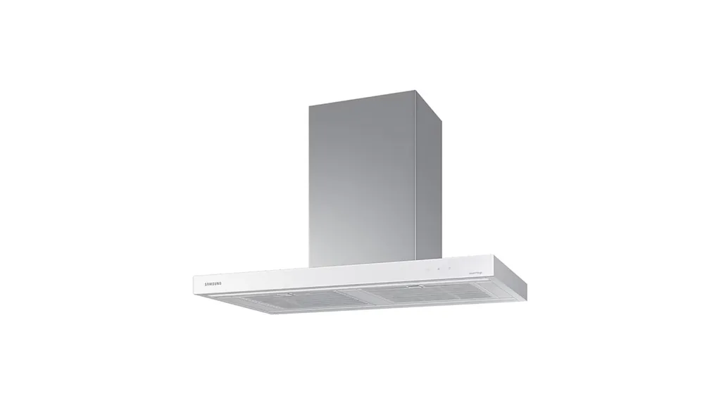 The Samsung 90cm bespoke rangehood in white.