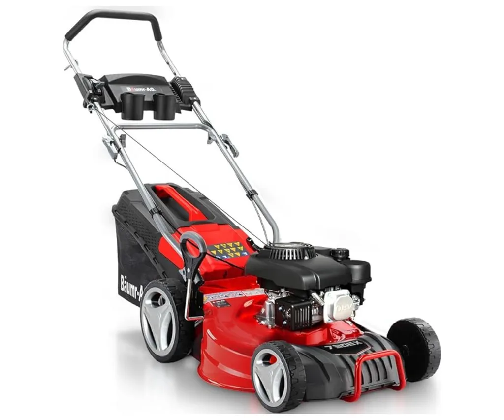 baumr ag 18 cc lawnmower in red with black detailing