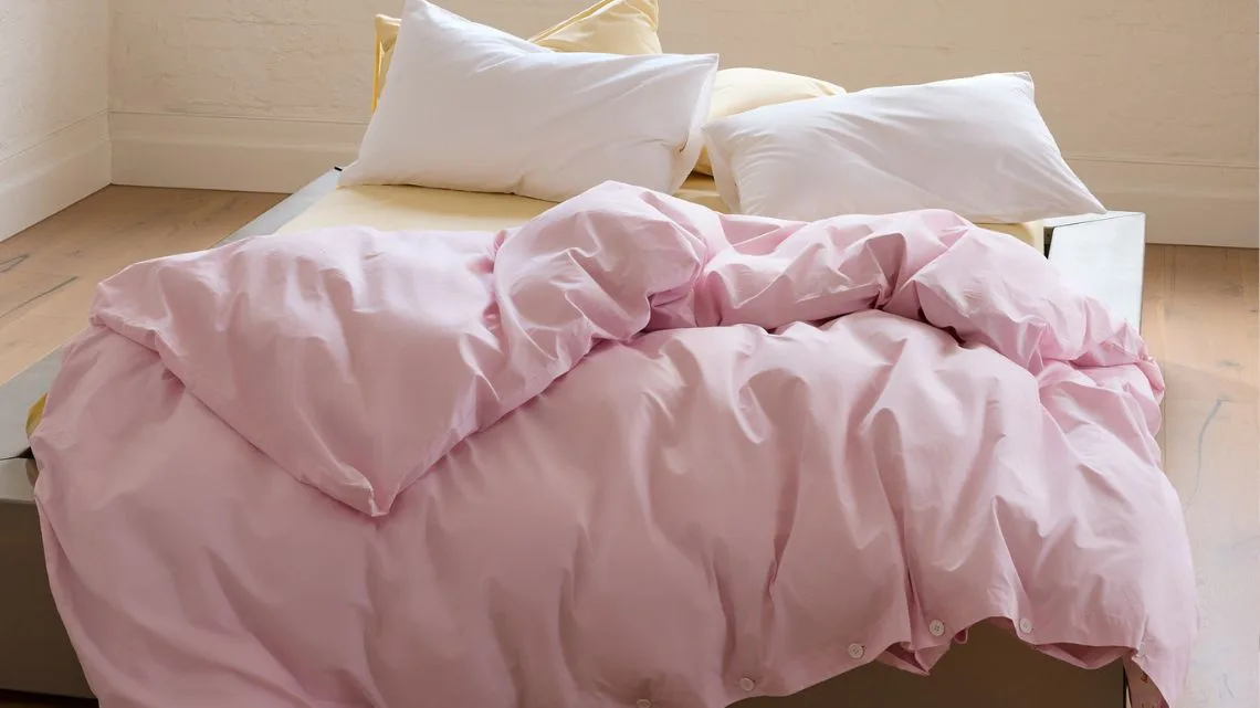 Bonny bed sheets - pink quilt cover, butter yellow fitted sheet and white pillow cases