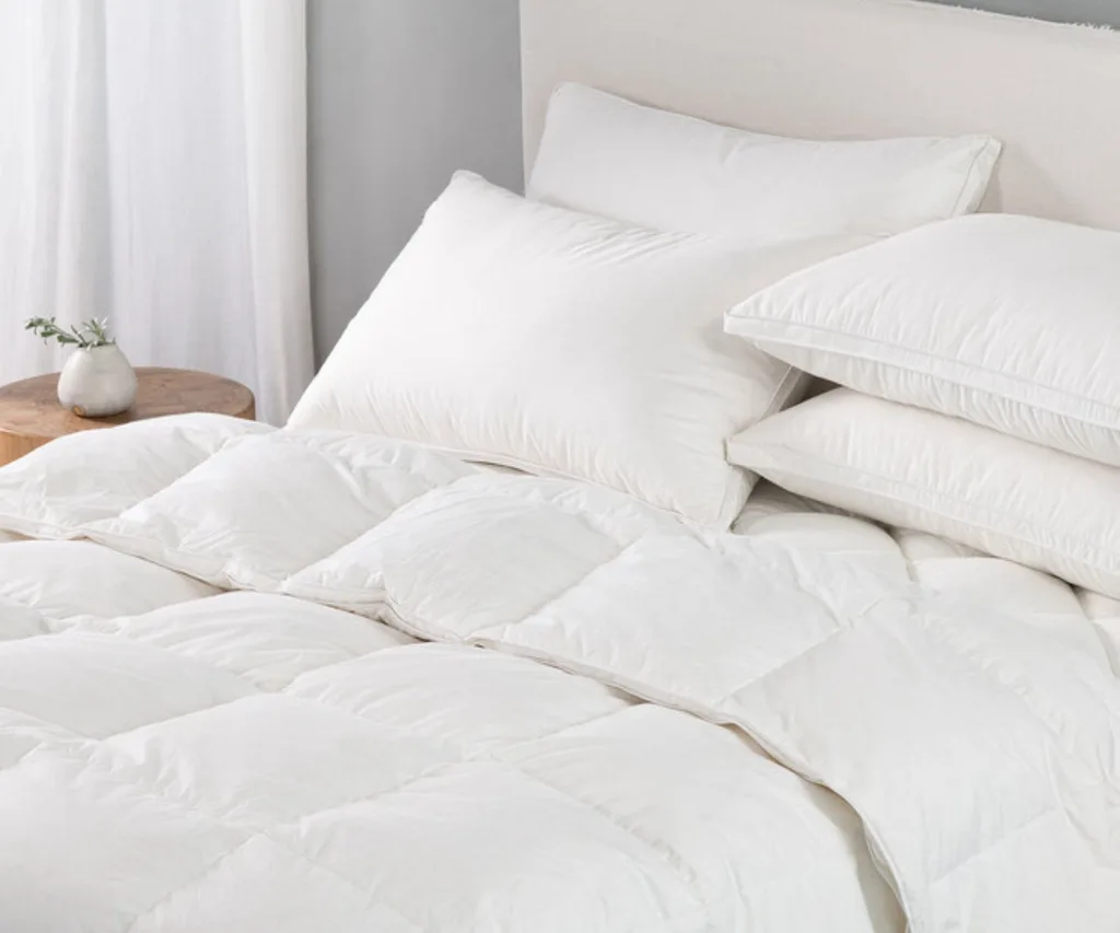 Canningvale Oca White Goose Feather & Down Quilt in white - on a queen sized bed