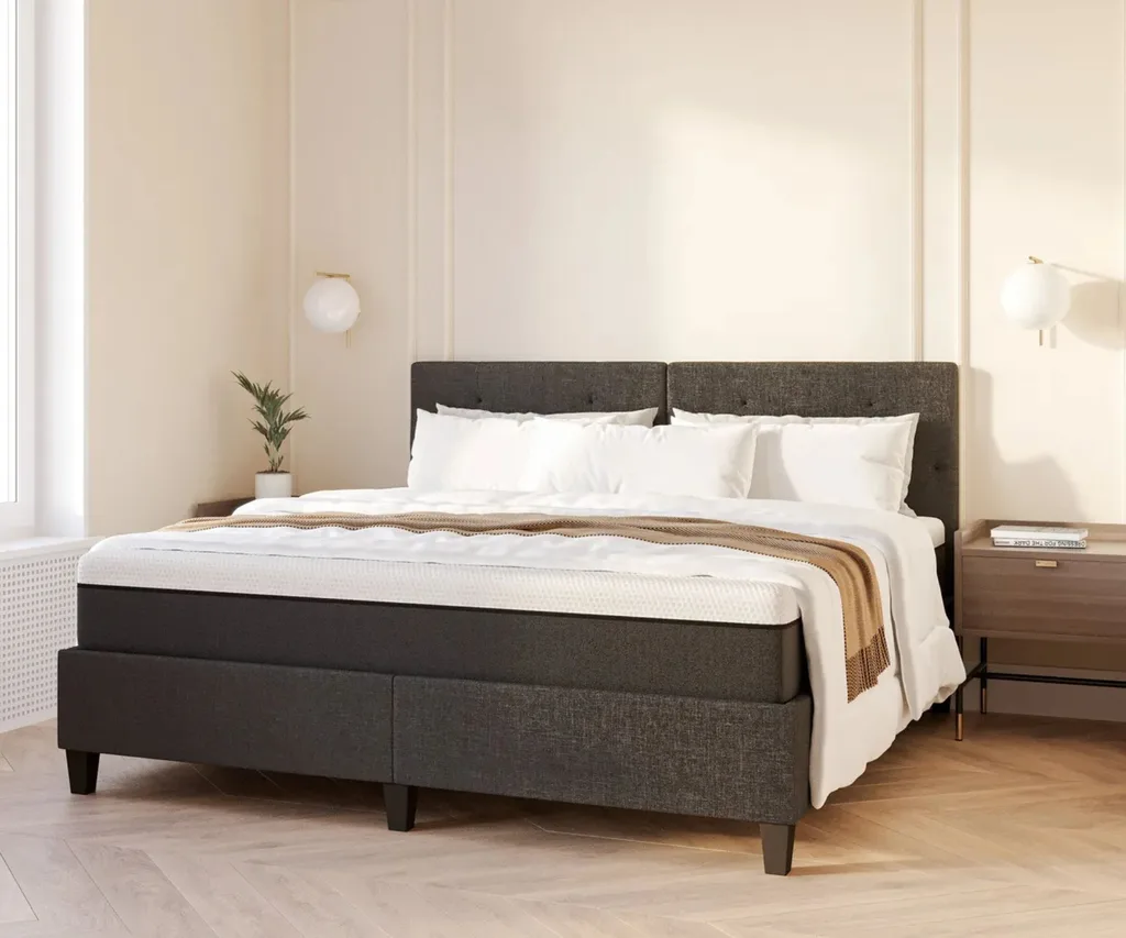 Emma Sleep Classic Bed with diamond-tufted headboard and soft grey upholstery - king size bed