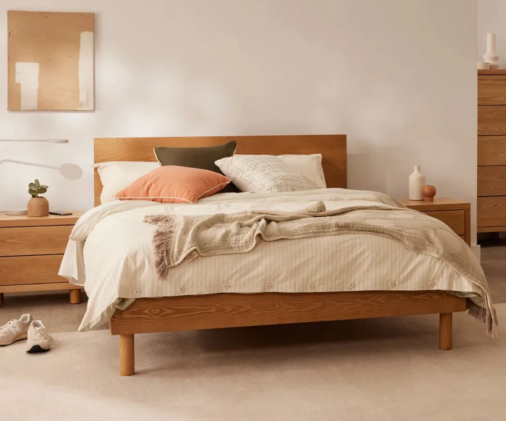 Koala Balmain Bed Base in queen size, with headboard in warm ash colour