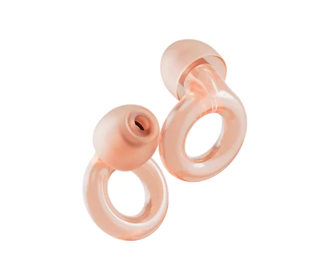 deep etch of loop earplugs in light peach colourway