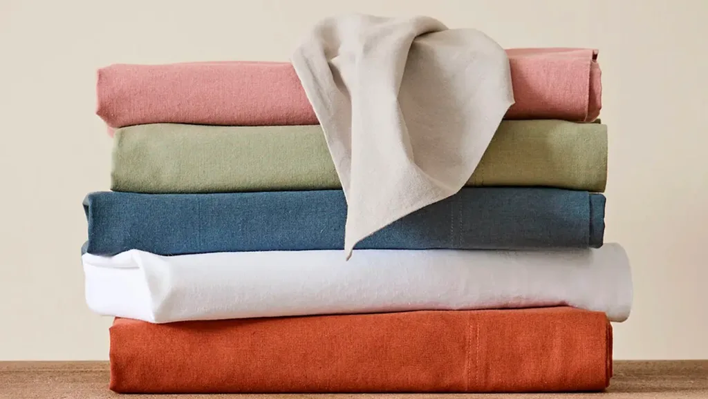 Olsen Linen/Cotton Sheet Sets come in shades of pink, green, blue, white, orange and grey.