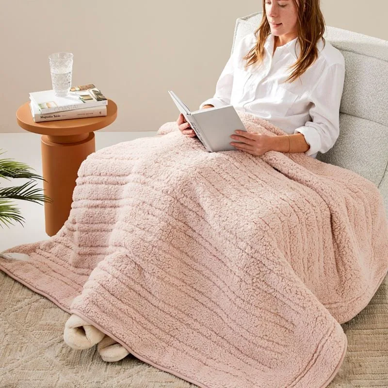 Adairs palest pink sherpa heated blanket