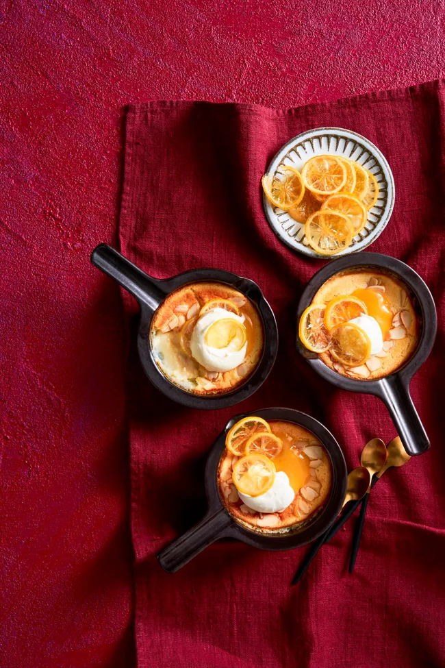 lemon delicious individual puddings in separate containers